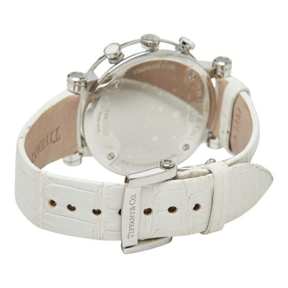 Tiffany & Co Atlas Chronograph Watch White Silver Stainless Steel Leather — view 5