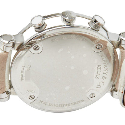 Tiffany & Co Atlas Chronograph Watch White Silver Stainless Steel Leather — view 6