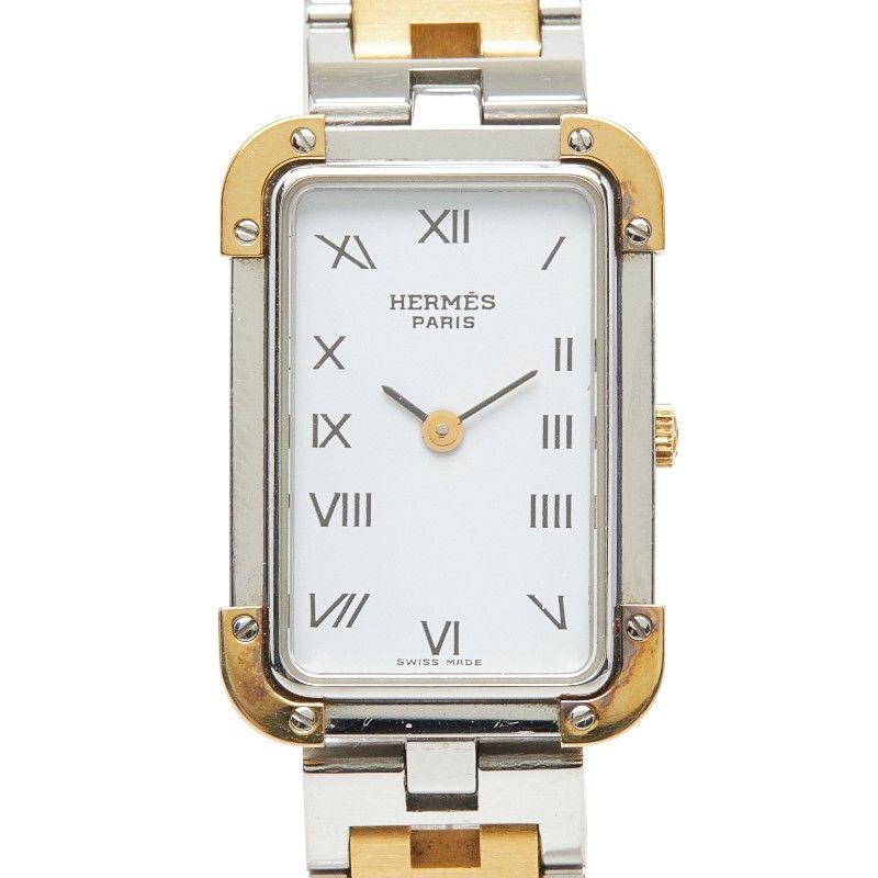 Hermes Croajour Watch White Silver Gold Stainless Steel Plated