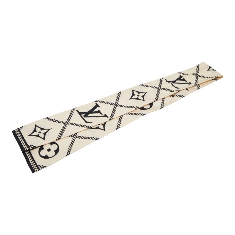 Louis Vuitton Monogram Bandeau Crois John Scarf Beige Black Silk — view 2