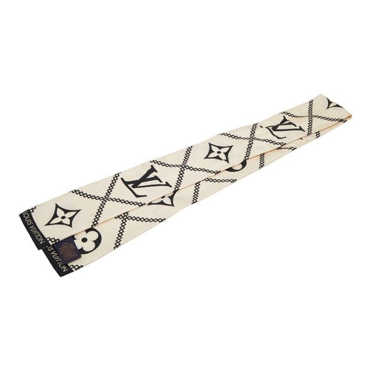 Louis Vuitton Monogram Bandeau Crois John Scarf Beige Black Silk