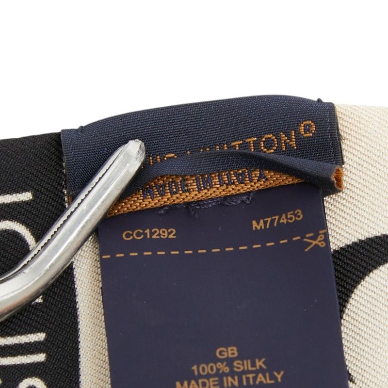 Louis Vuitton Monogram Bandeau Crois John Scarf Beige Black Silk — view 9