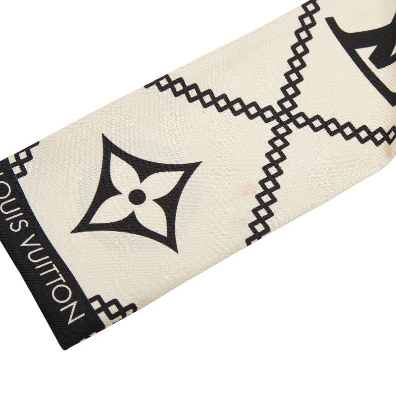 Louis Vuitton Monogram Bandeau Crois John Scarf Beige Black Silk — view 3