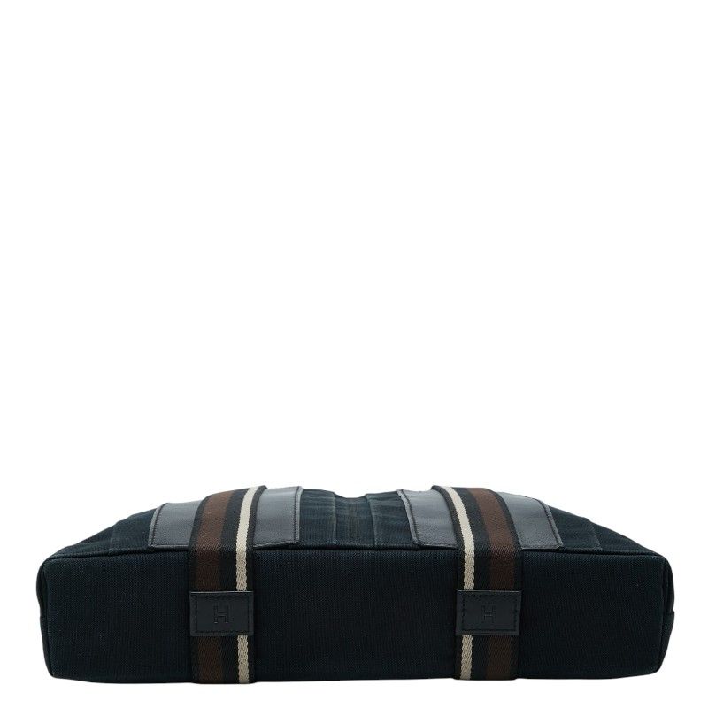 Hermes Troca Horizontal MM Tote Shoulder Bag Black Brown Canvas Leather — view 3