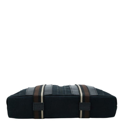 Hermes Troca Horizontal MM Tote Shoulder Bag Black Brown Canvas Leather — view 3
