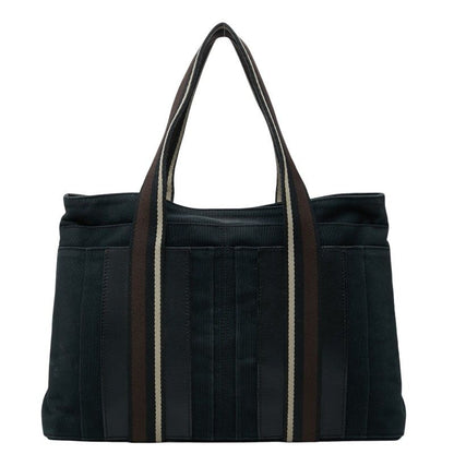 Hermes Troca Horizontal MM Tote Shoulder Bag Black Brown Canvas Leather
