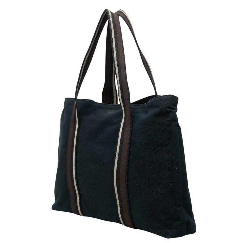 Hermes Troca Horizontal MM Tote Shoulder Bag Black Brown Canvas Leather — view 2