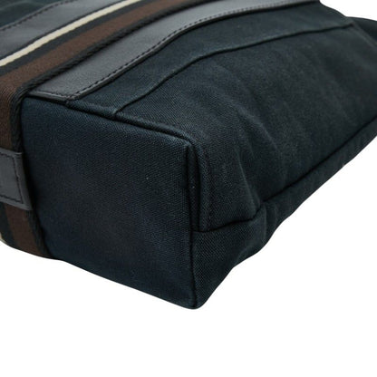 Hermes Troca Horizontal MM Tote Shoulder Bag Black Brown Canvas Leather — view 4