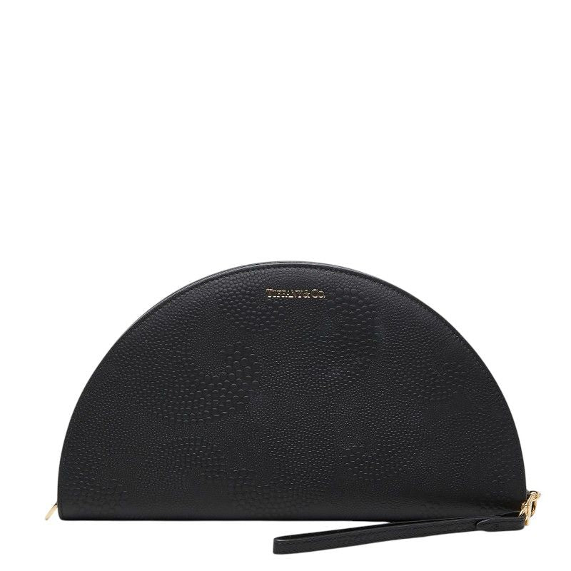 Tiffany & Co Embossed Half Moon Wallet Black Leather