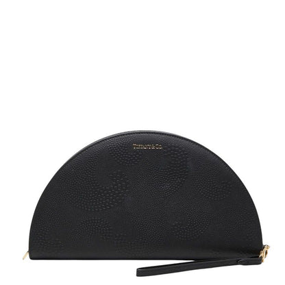 Tiffany & Co Embossed Half Moon Wallet Black Leather