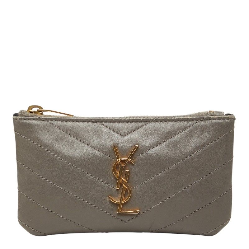 Saint Laurent Stitch Coin Case Gray Leather