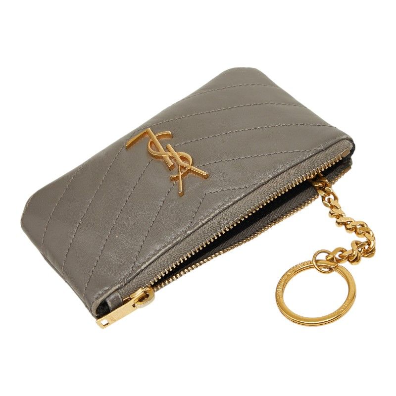 Saint Laurent Stitch Coin Case Gray Leather — view 6