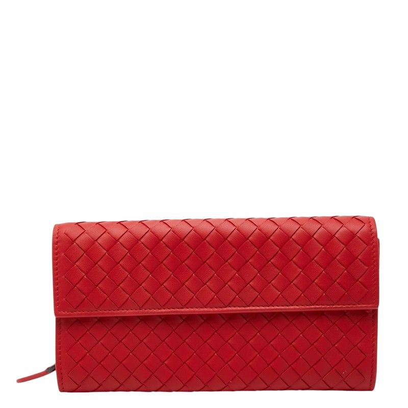 Bottega Veneta Intrecciato Zip Around Wallet Red Leather