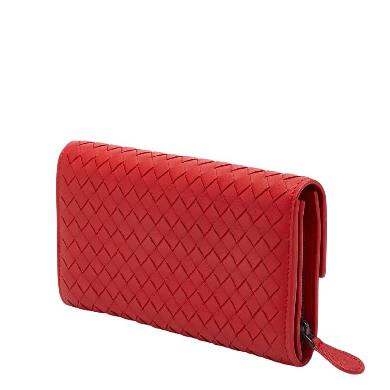 Bottega Veneta Intrecciato Zip Around Wallet Red Leather — view 2