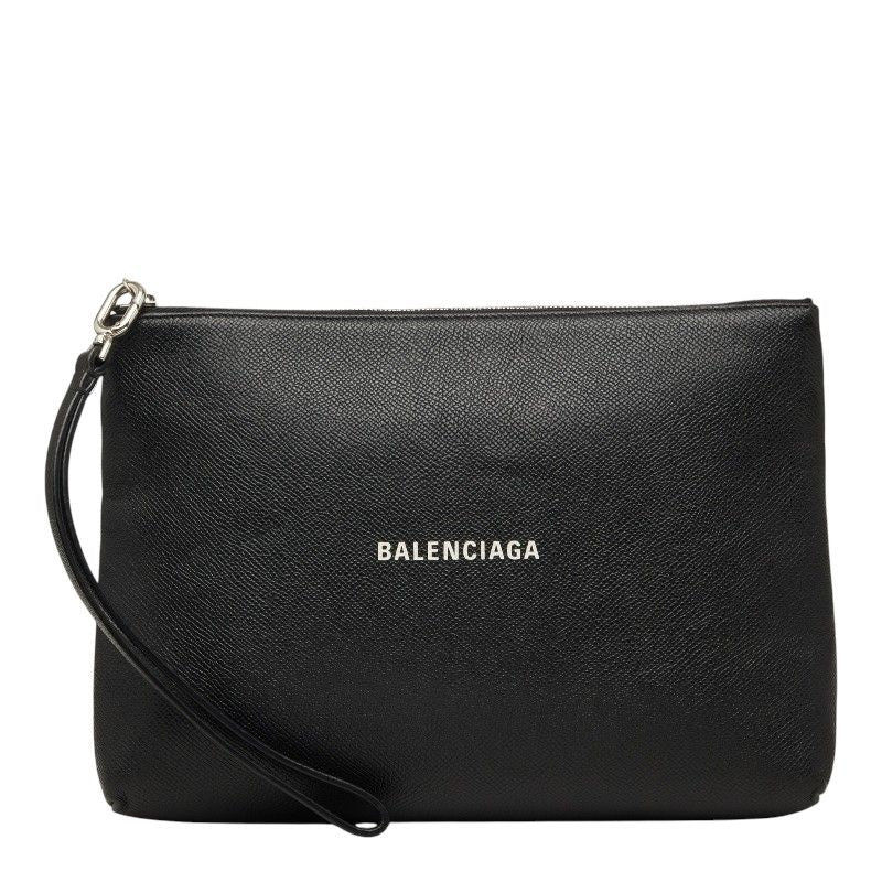 Balenciaga Logo Clutch Black Leather