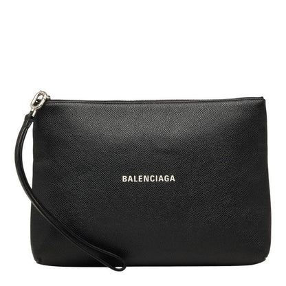 Balenciaga Logo Clutch Black Leather