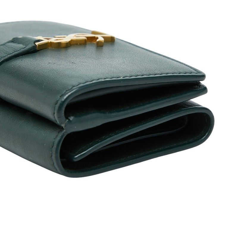 Saint Laurent YSL Logo Trifold Wallet Compact Green Leather — view 5