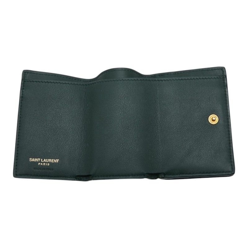 Saint Laurent YSL Logo Trifold Wallet Compact Green Leather — view 6