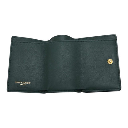 Saint Laurent YSL Logo Trifold Wallet Compact Green Leather — view 6