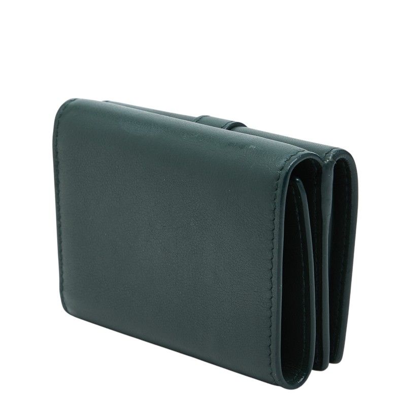 Saint Laurent YSL Logo Trifold Wallet Compact Green Leather — view 2