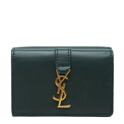 Saint Laurent YSL Logo Trifold Wallet Compact Green Leather