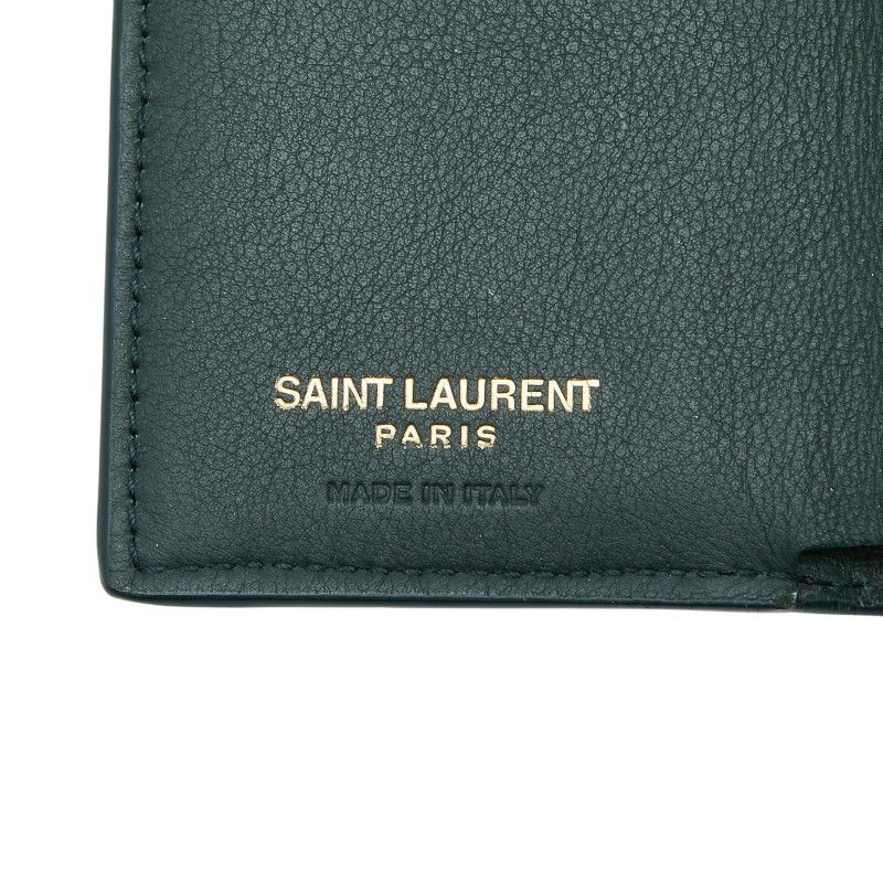 Saint Laurent YSL Logo Trifold Wallet Compact Green Leather — view 9