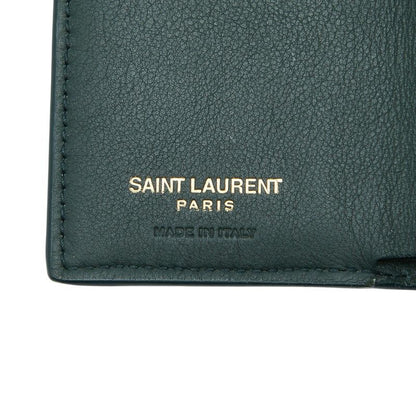 Saint Laurent YSL Logo Trifold Wallet Compact Green Leather — view 9