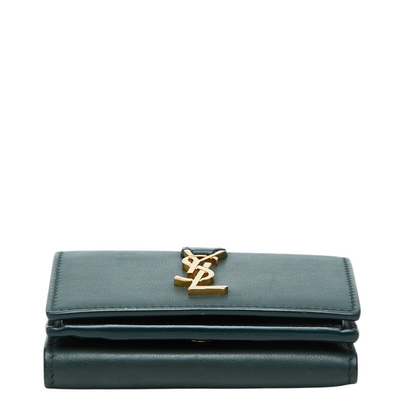 Saint Laurent YSL Logo Trifold Wallet Compact Green Leather — view 3