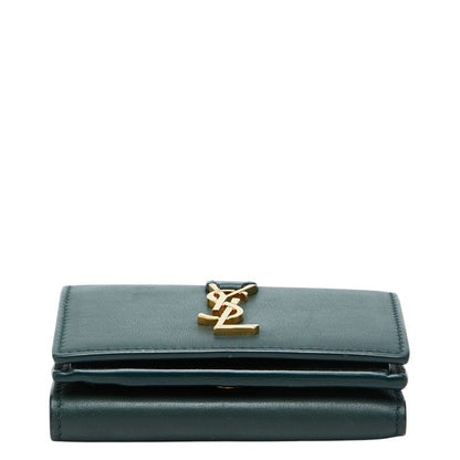 Saint Laurent YSL Logo Trifold Wallet Compact Green Leather — view 3