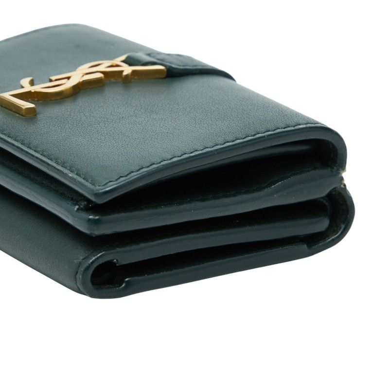 Saint Laurent YSL Logo Trifold Wallet Compact Green Leather — view 4