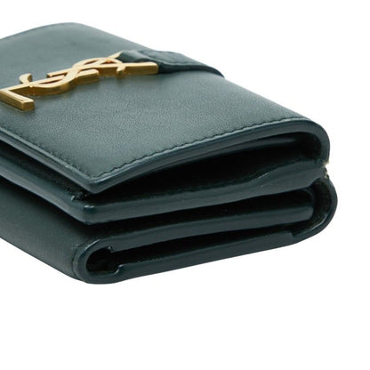 Saint Laurent YSL Logo Trifold Wallet Compact Green Leather — view 4