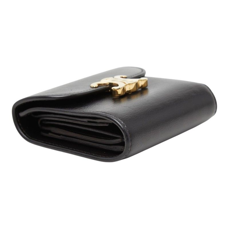 Celine Triomphe Small Flap Wallet Trifold Black Leather — view 5