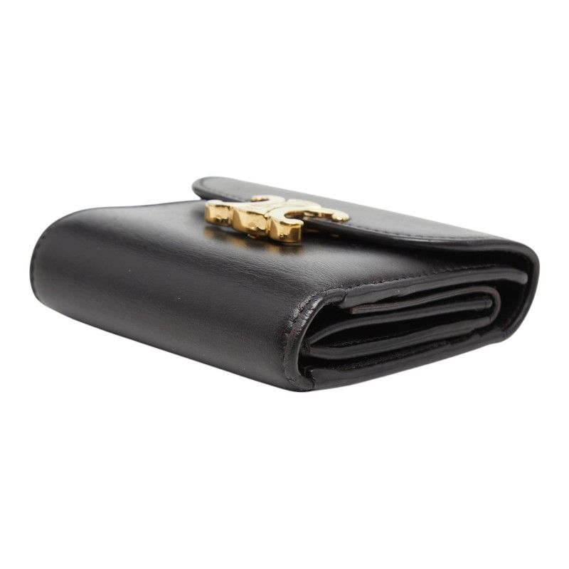 Celine Triomphe Small Flap Wallet Trifold Black Leather — view 4