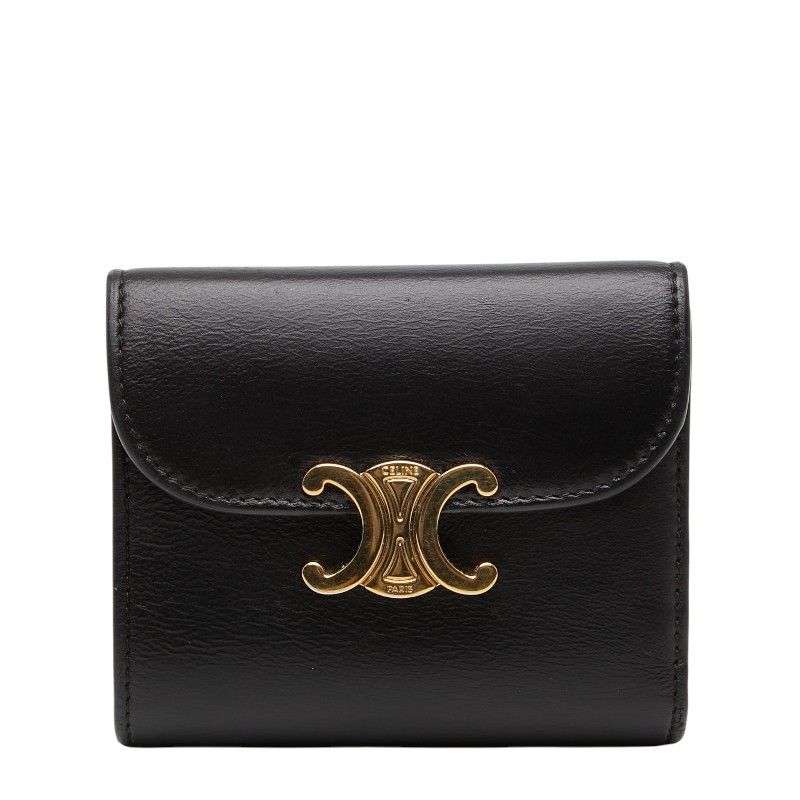 Celine Triomphe Small Flap Wallet Trifold Black Leather
