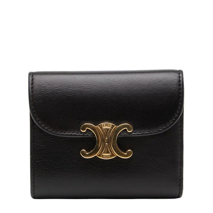 Celine Triomphe Small Flap Wallet Trifold Black Leather
