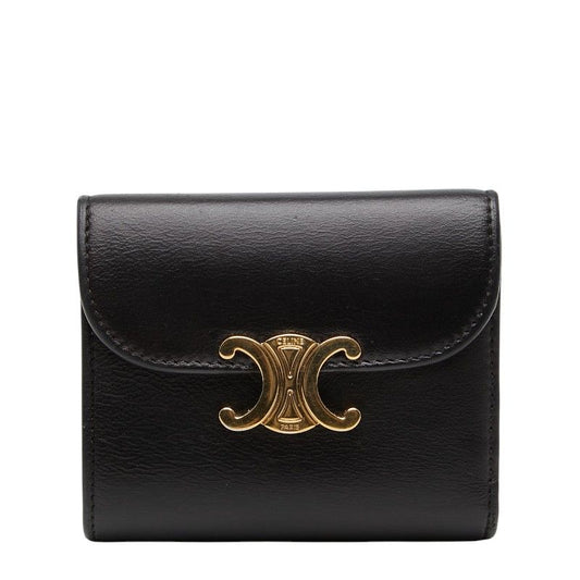 Celine Triomphe Small Flap Wallet Trifold Black Leather