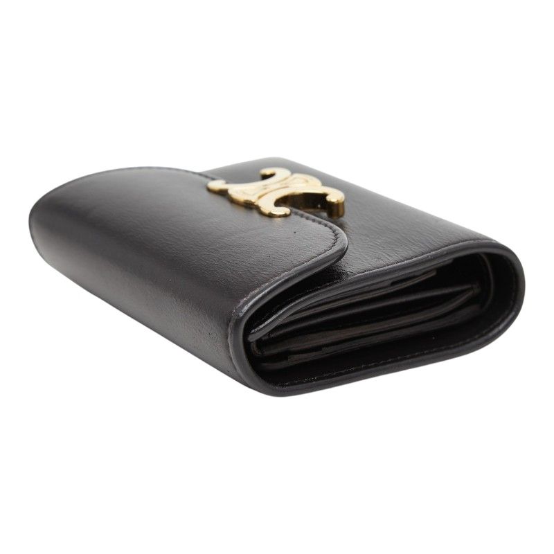 Celine Triomphe Small Flap Wallet Trifold Black Leather — view 6
