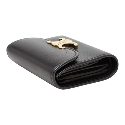 Celine Triomphe Small Flap Wallet Trifold Black Leather — view 6