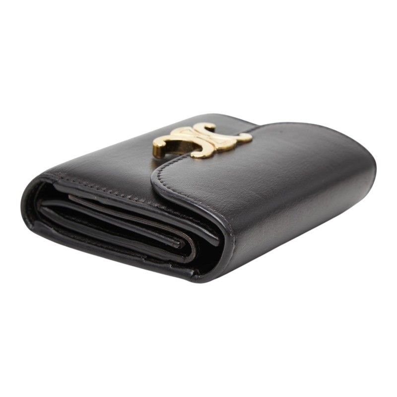 Celine Triomphe Small Flap Wallet Trifold Black Leather — view 7