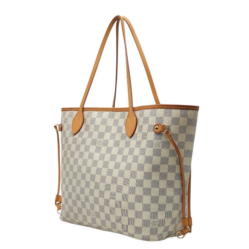 Louis Vuitton Damier Neverfull MM Tote Shoulder Bag White Ivory Leather — view 2