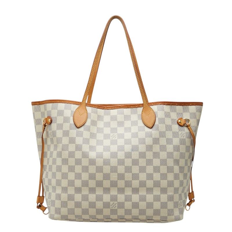 Louis Vuitton Damier Neverfull MM Tote Shoulder Bag White Ivory Leather