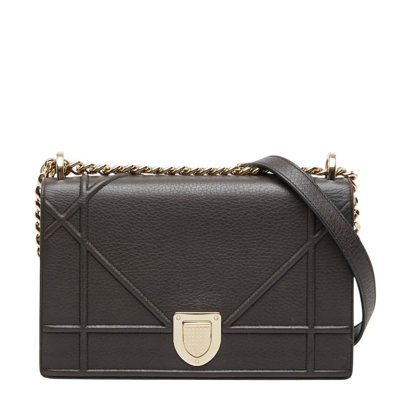 Diorama Chain Shoulder Bag Brown Leather