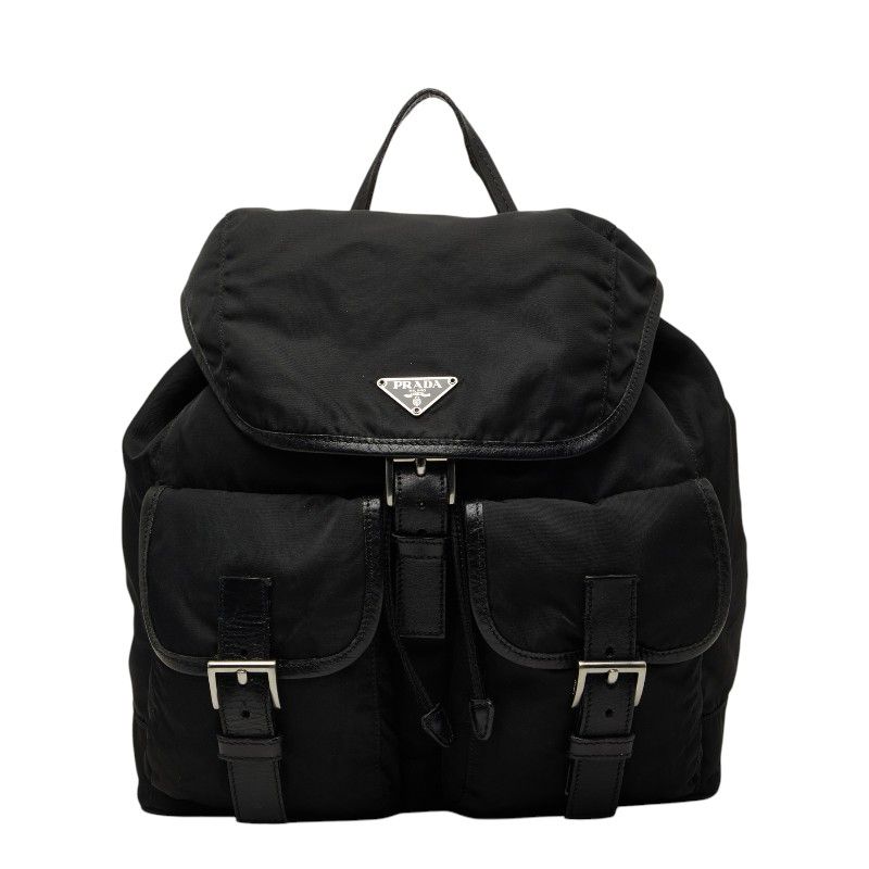 Prada Vera Sports Backpack Black Leather Tessuto Nylon