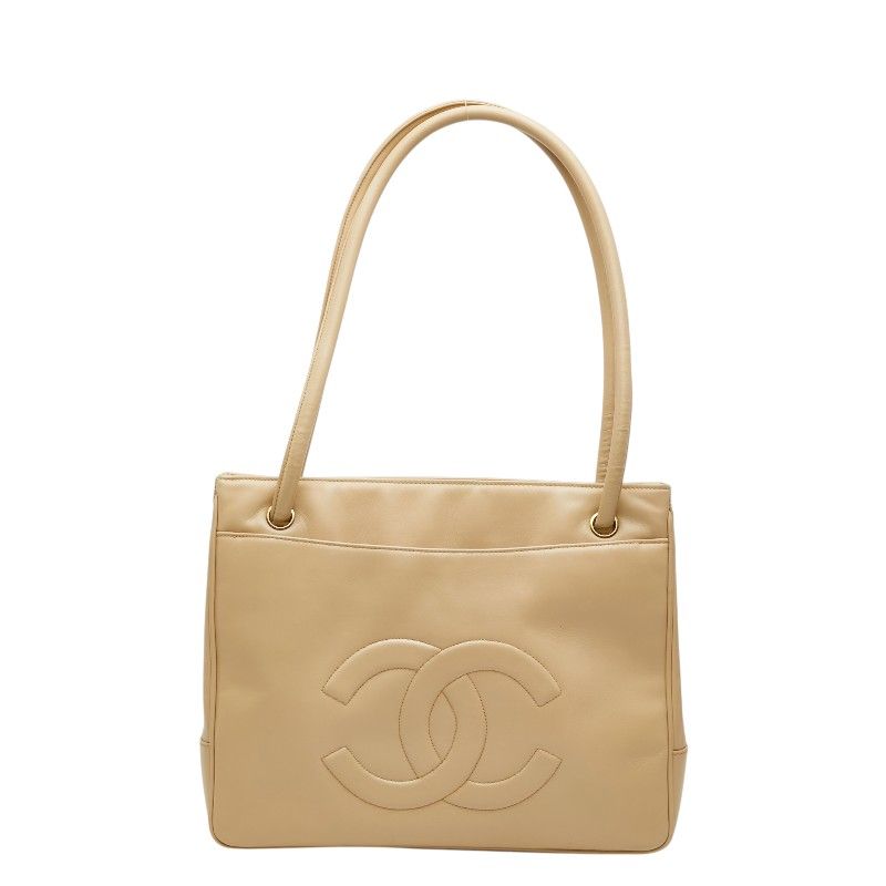 Chanel CC Logo Tote Beige Leather