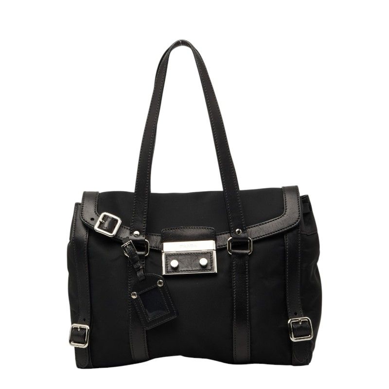 Prada Flap Shoulder Bag Black Nylon Leather