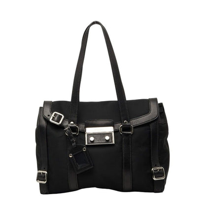 Prada Flap Shoulder Bag Black Nylon Leather