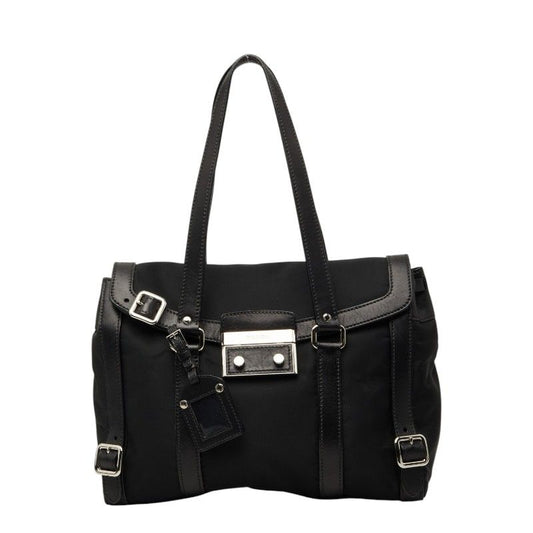 Prada Flap Shoulder Bag Black Nylon Leather