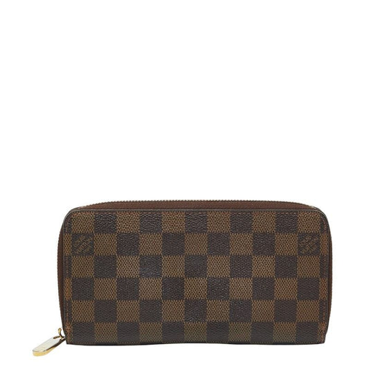 Louis Vuitton Damier Zippy Wallet Zip Around Brown Leather