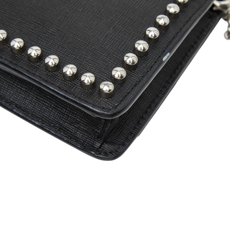 Fendi Carlito Studded Chain Wallet Shoulder Bag Black Multicolor Leather — view 6