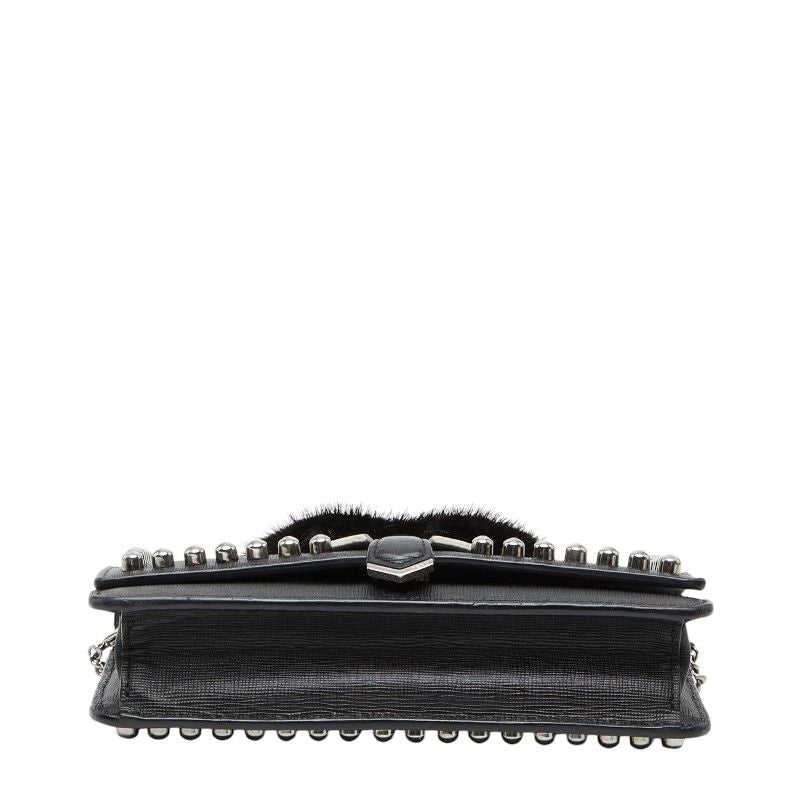 Fendi Carlito Studded Chain Wallet Shoulder Bag Black Multicolor Leather — view 3